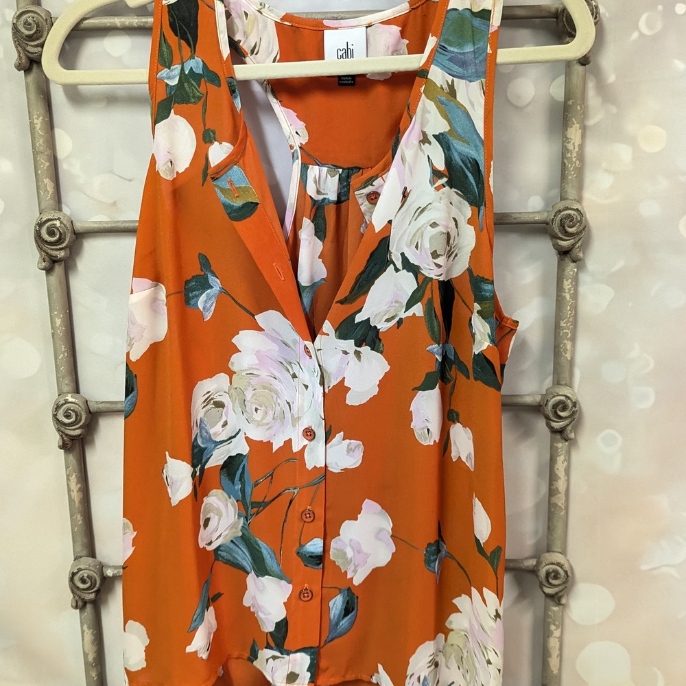 Women's Floral Orange Sleeveless Top